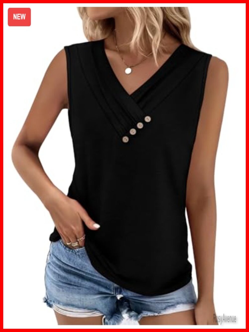 Sampeel Womens Tank Top Button Down V Neck Sleeveless Loose Fit Summer